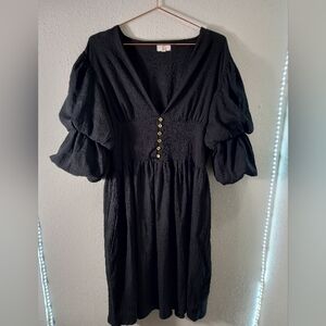 Women's Girl Soul XL Black Puff Sleeve Gold Button Dress sz XL